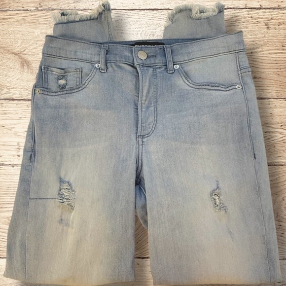 Express Women's Distressed Stretch High Rise Ankle Denim Jeans - Size 6 - Blue - Picture 3 of 7